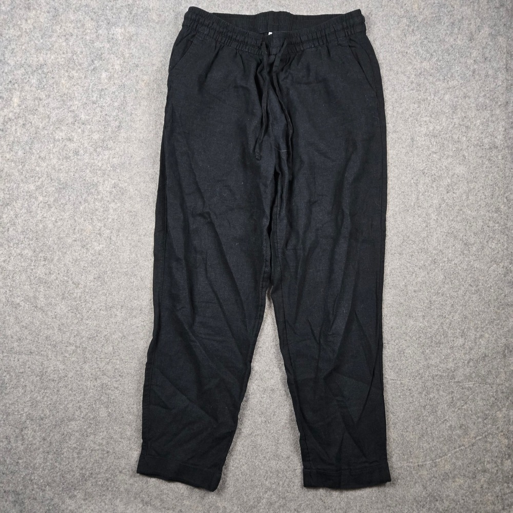Old Navy Linen Blend Pants Womens M Black Drawstring Elastic Waist Coastal Beach